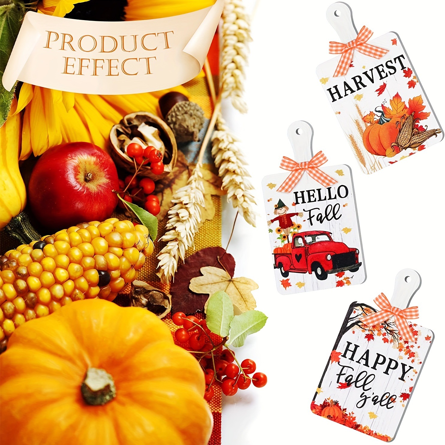 3 fournitures de décoration d'automne Pendentif de plaque de porte en bois de Thanksgiving Pendentif en bois d'automne Décorations pour la maison_voghion.com