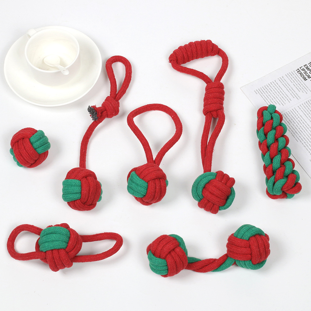 Juguetes populares para mascotas de Amazon, juego de regalo navideño con nudos para mascotas, juguete para perros de cuerda de algodón para masticar, fabricante de juguetes para perros