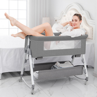 Portable baby bed with height adjustment, removable children's splicing bb bed, multifunctional children's game bed