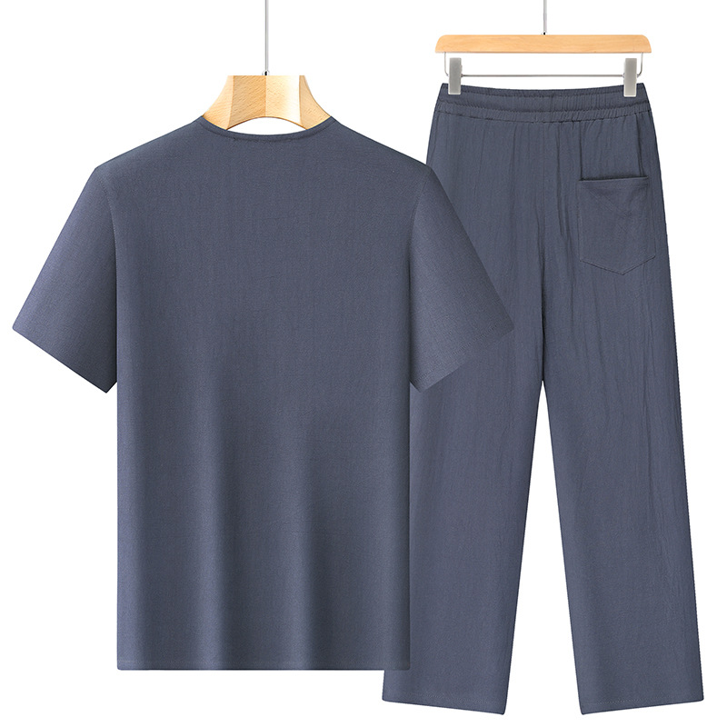 Papá transfronterizo de verano set de algodón de mediana edad camiseta de manga corta delgada abuelo dos piezas set de pantalones casuales image 5