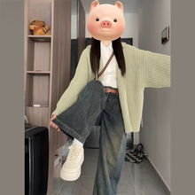 美式复古直筒牛仔裤女秋冬新款梨型身材高腰显瘦小个子垂感阔腿裤
