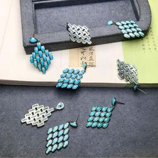 S925 Silver Sterling Silver Plated 24K Real Gold Inlaid with Natural Raw Ore Turquoise European and American Retro High-End Earrings Female Certificate