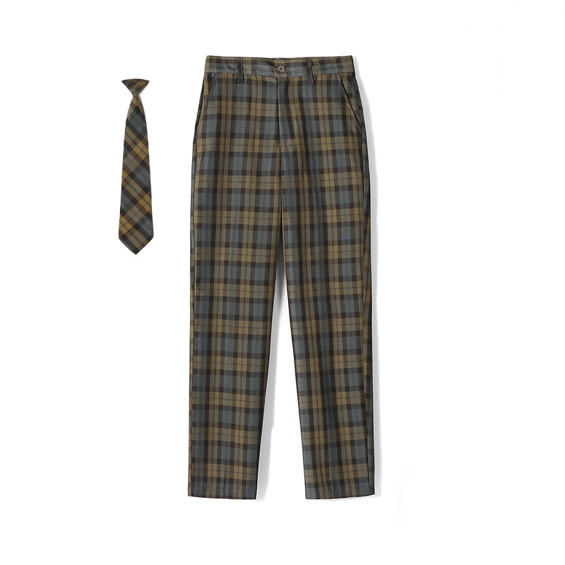 바지(올리브 체크무늬) + 넥타이
