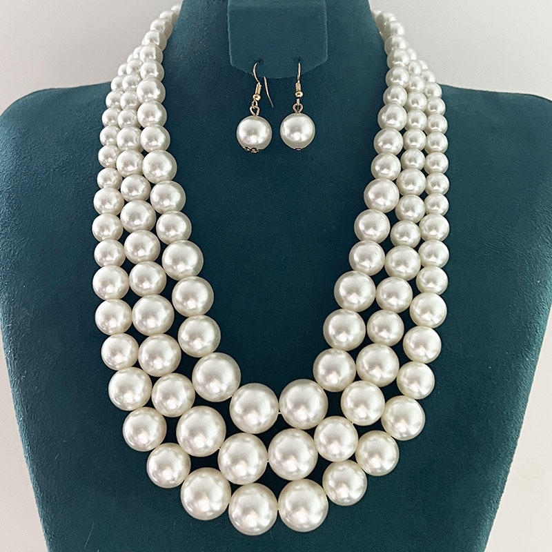 150g Weight Earrings, Necklace Classification 1 Set Quantity Banquet, Cocktail Party Occasion Imitation Pearl Material Pearl Pattern Women's Gender Round Design Glam, Exaggerated Style Glam Exaggerated Pearl Imitation Pearl Round Women's Earrings Necklace 22