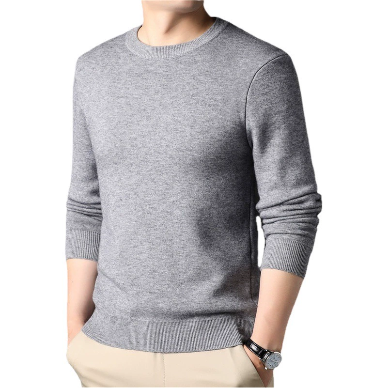 TikTok осенний однотонный Молодежный приталенный тонкий мужской свитер с круглым вырезом деловой Трикотаж Мужская Осенняя Базовая рубашка