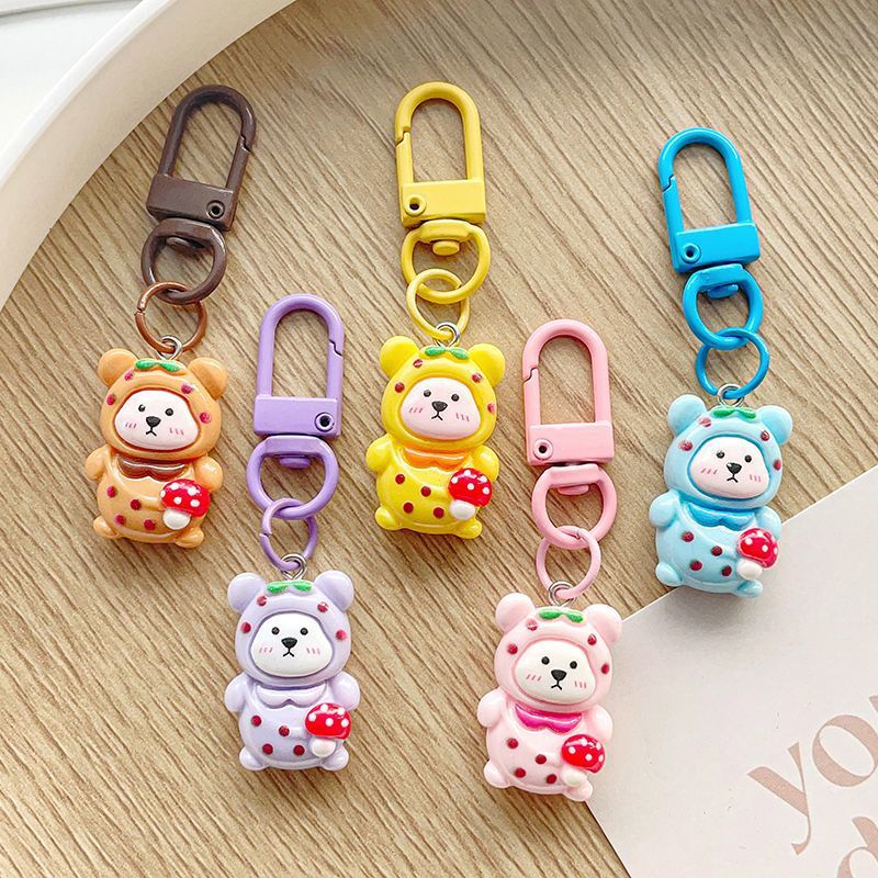 Caricatura hongos osos llavero dulce colgante mochila de estudiantes colgante resina adorable DIY joyas pequeños regalos