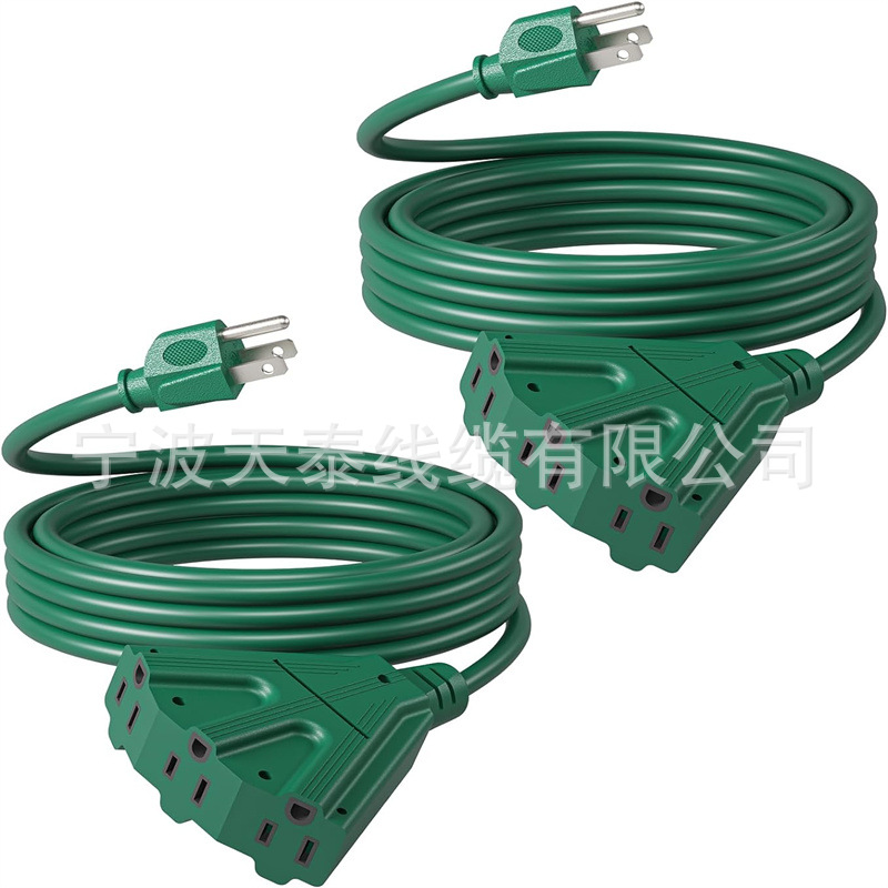 绿色户外三水龙头延长线分路器  电源线,适用于节日装饰和景观灯