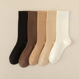 勃肯鞋袜子ins咖色堆堆袜女纯色百搭松口长筒月子袜小皮鞋搭配袜