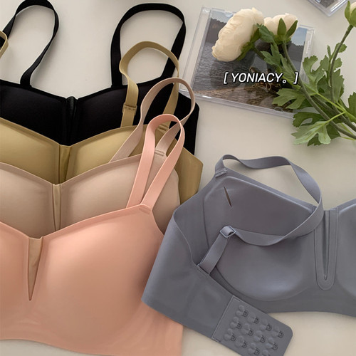 Spring and summer VV gauze new jelly strip underwear for women with small breasts, sexy seamless bra, Japanese girls, no rims