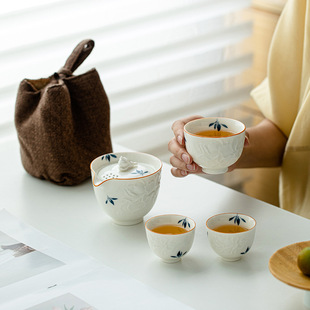 Changpu Juchun hand painted butterfly orchid travel tea set tea cup creative ceramic suit Express Cup outdoor portable