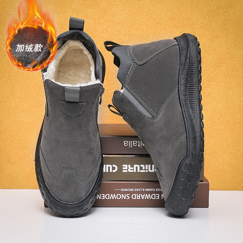 Botas de nieve transfronterizas del noreste de hombres piel de invierno una pieza de algodón grueso zapatos antideslizantes de un pie
