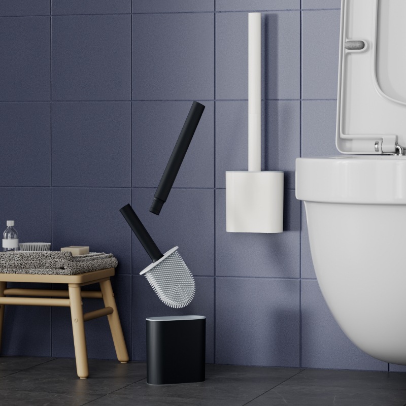 Xiangjia Cross-border nuevo cepillo de inodoro de silicona de varilla desmontable sin ángulo muerto cepillo de limpieza de mango largo cepillo de inodoro montado en la pared para el hogar