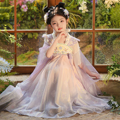 子供の漢服の超仙春の薄い時代の女の子2025の新型の女の子の古風な唐の服装の春の服装の子供のスカート