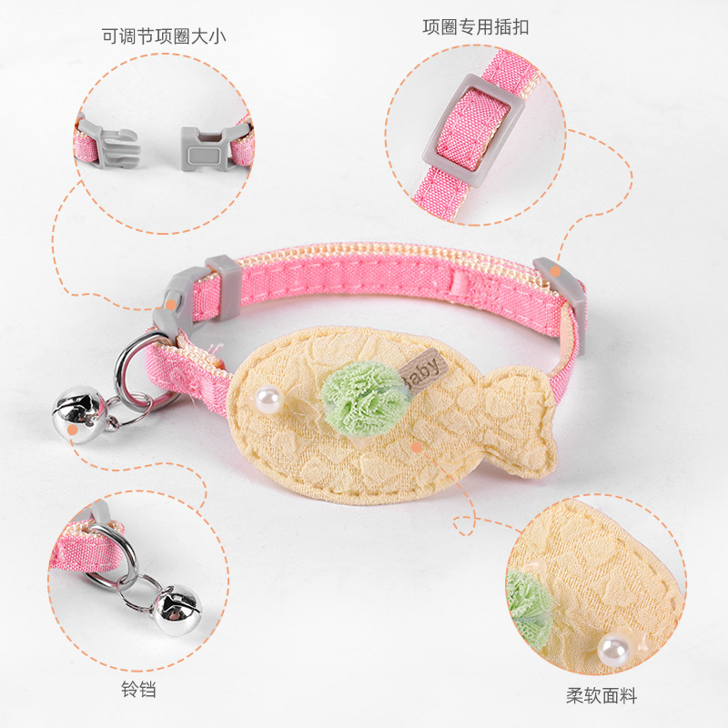 Collar para mascotas con campana, collar para mascotas de pez pequeño, collar para gatos, lindo y de alto valor, fabricante de baberos para gatos ajustables