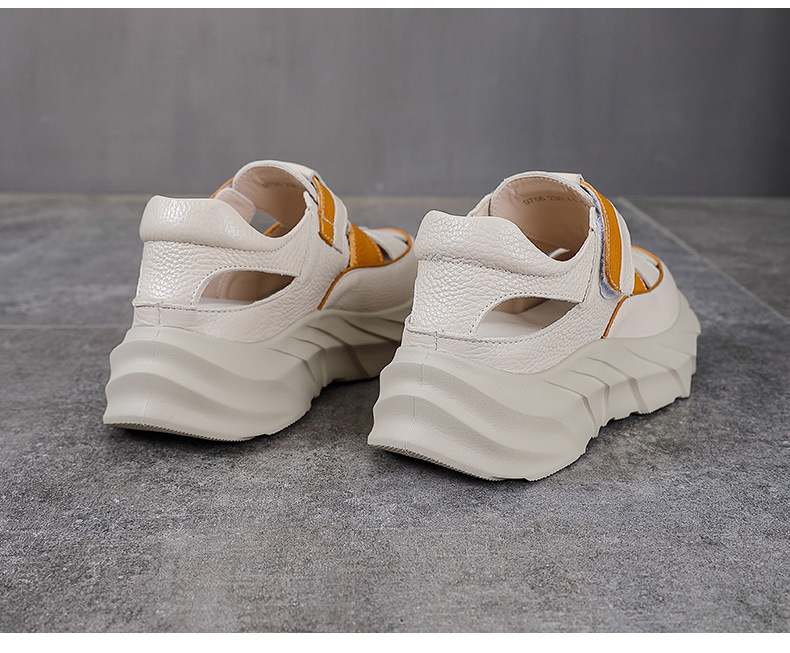Sandal nữ da bò đế dày thoáng khí tăng chiều cao — Màu đen chi tiết 15