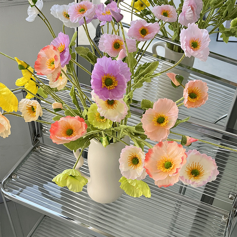 虞美人仿真花婚庆用花莫奈花园仿真花材假花装饰花墙植绒仿真植绒|undefined
