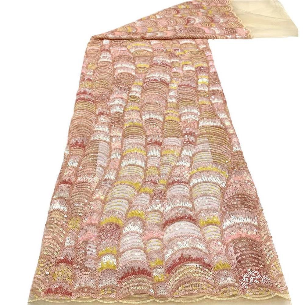 Concha de la onda textura de lentejuelas de hilo teñido ropa cheongsam tela Rosa lentejuelas de malla de encaje bordado de tela JX3692