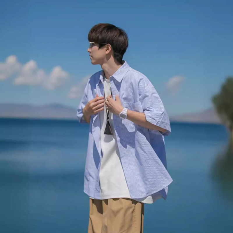 2025 Retro Shirt Men's Summer Clothing Hong Kong Style Student Loose Niche Design Fun New Men's Tops for Outer Wear