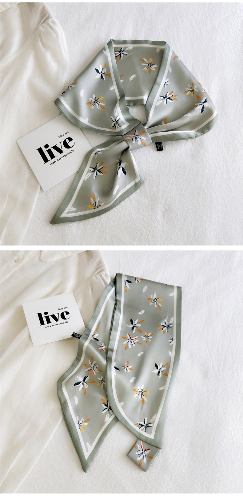 50g Weight Silk Scarf Classification Travel Occasion Unisex Gender Patchwork Design Sweet Style Khaki, Grey, Purple, Red, Green, Blue, Camel, Yellow, Black Color Fashion Printing Small Silk Scarf 23