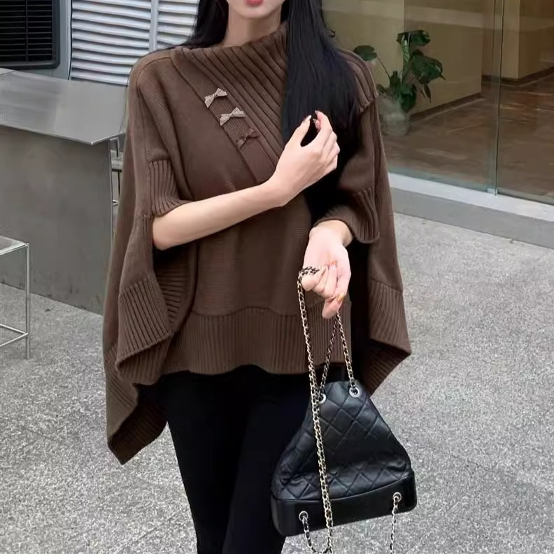 怠惰な風の白いマントのセーターの女性の秋冬の新型のゆったりしている1字の肩のニットのニットの外はブラウスの上着を着ます。|undefined