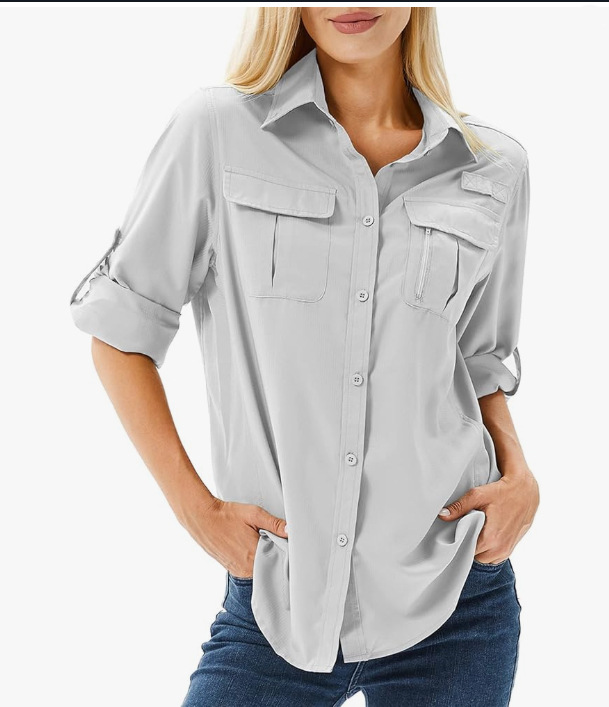 Women's Quick Drying Breathable Stretch Shirt UV Protective Thin Top With Multiple Pockets Casual Style For Outdoor Spring/Autumn Summer_voghion.com