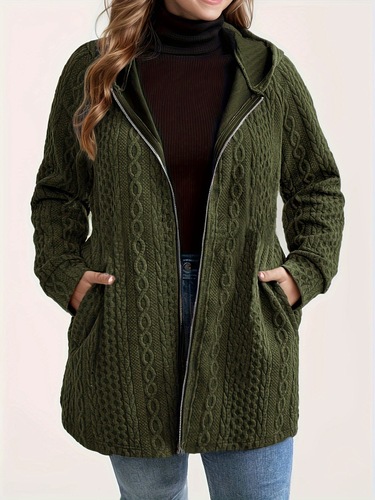 Autumn and winter new arrival European and American women's solid-color ribbed-pocket spliced casual loose-fitting hooded women's clothing