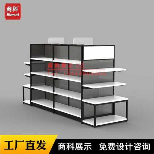 佛山商超精品超市灯光灯箱玻璃层板洗化护肤双面架厂家批发