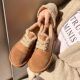 Genuine Leather Birkenthian Shoes Women's 2024 Winter fleece-lined Shoes Round Toe Retro Casual Lace-up Shallow Mouth Warm Cotton Shoes