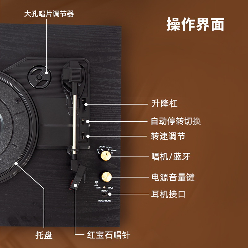 新款经典老式黑胶唱片机复古留声机多功能二合一蓝牙音箱礼品批发|undefined