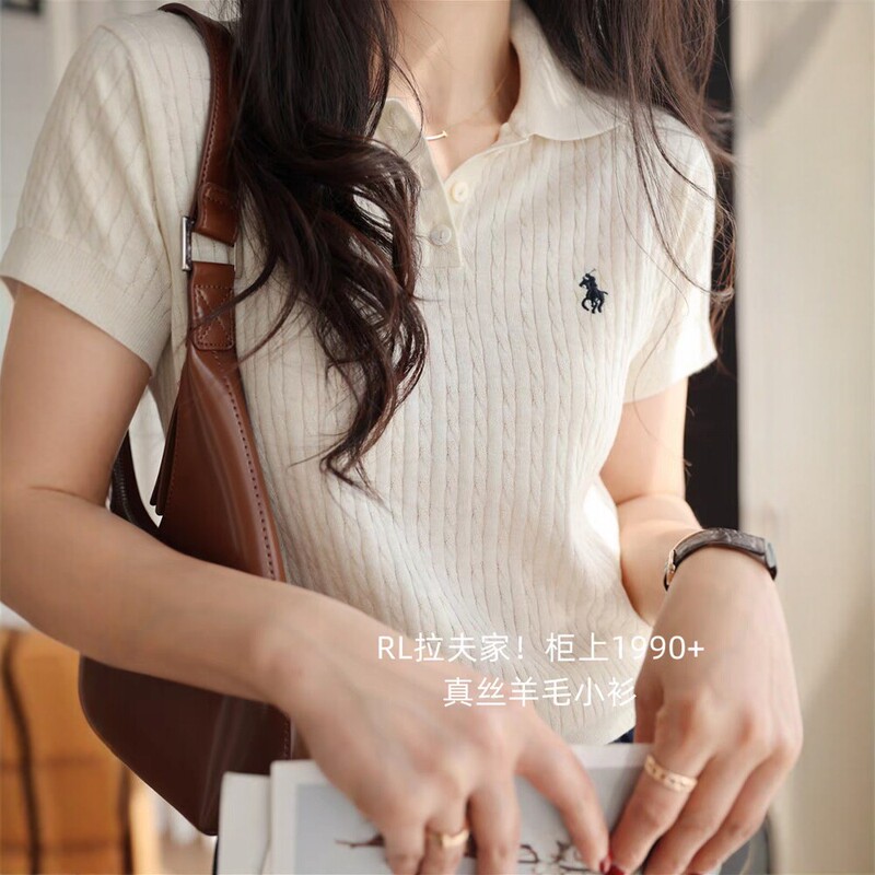 Retro Silk Wool Polo Knitwear Women's Short-Sleeved Lapel Embroidered Pony Slim Fit Top Summer New Style 26 Retro Silk Wool Polo Knitwear Women's Short-Sleeved Lapel Embroidered Pony Slim Fit Top Summer New Style 26
