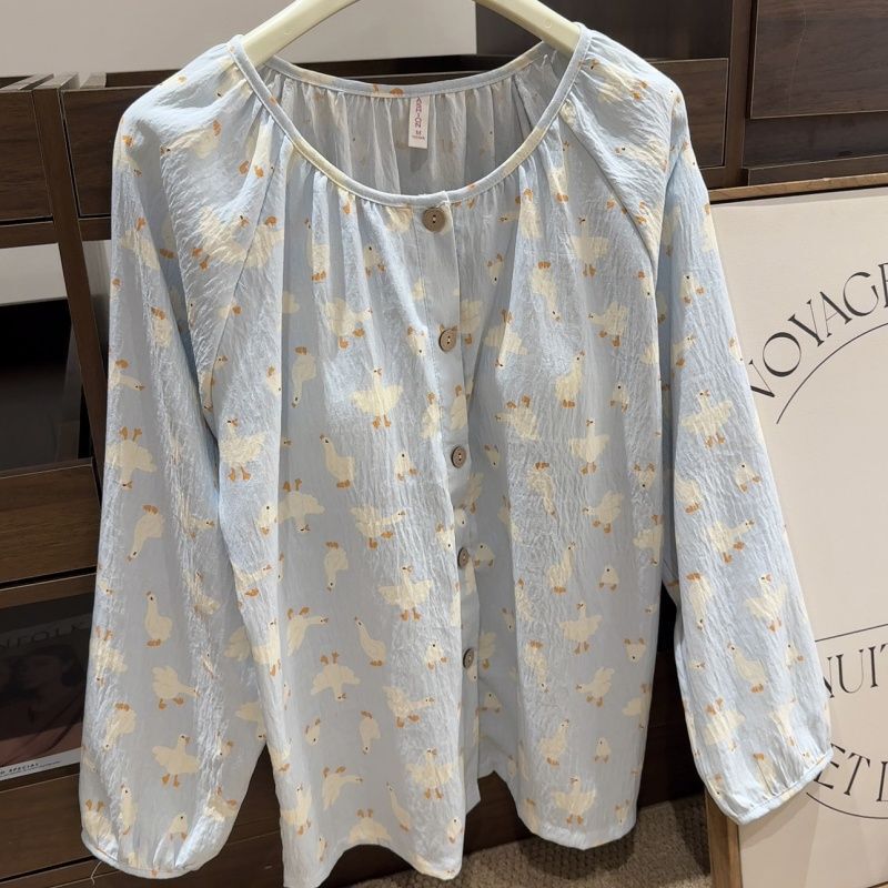 带胸垫睡衣女款春秋季韩系可爱卡通长袖休闲大码家居服套装可外穿|undefined