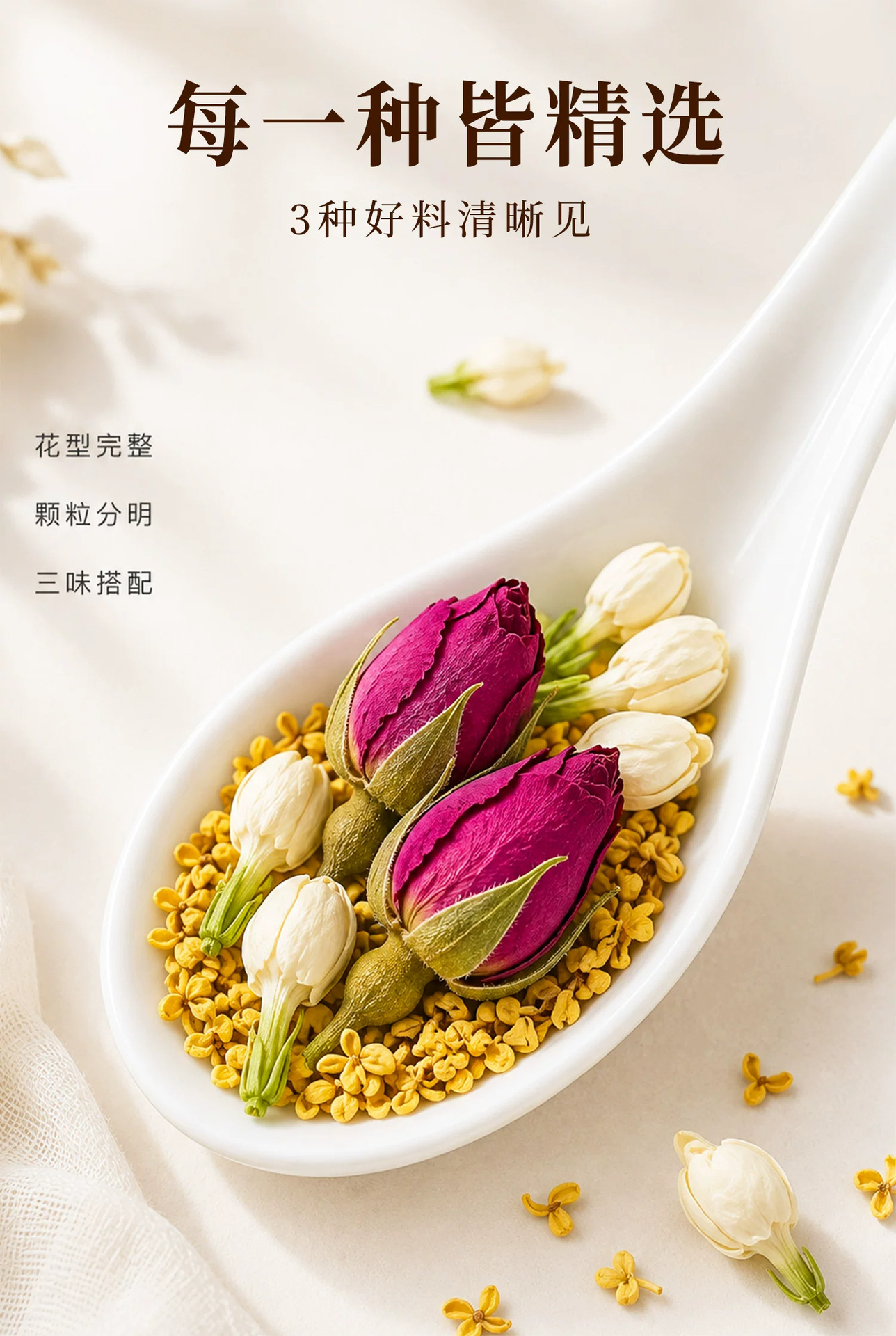 Rose Jasmine Osmanthus Tea San Hua Cha 100g 20 Triangle Tea Bags Herbal Wellness Tea quality and texture