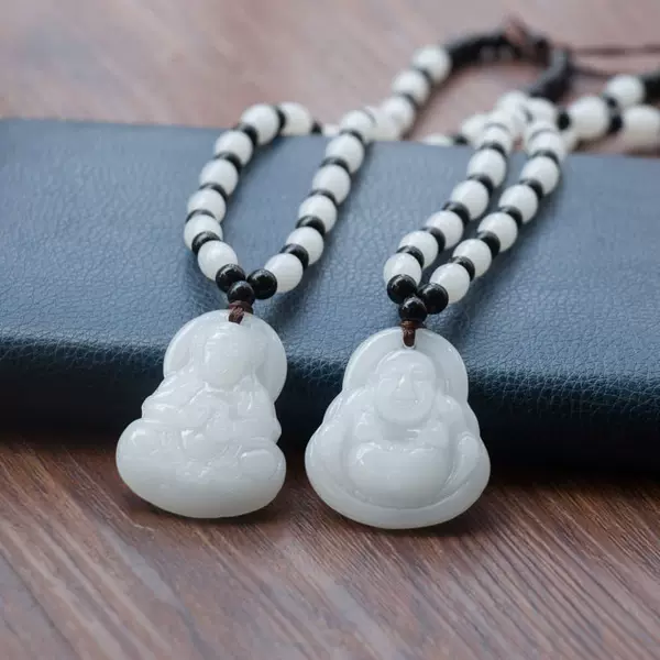 Pure White Jade GuanYin Jade Buddha safe men and women jade pendant couple necklace full jade beads beautiful elegant pendant