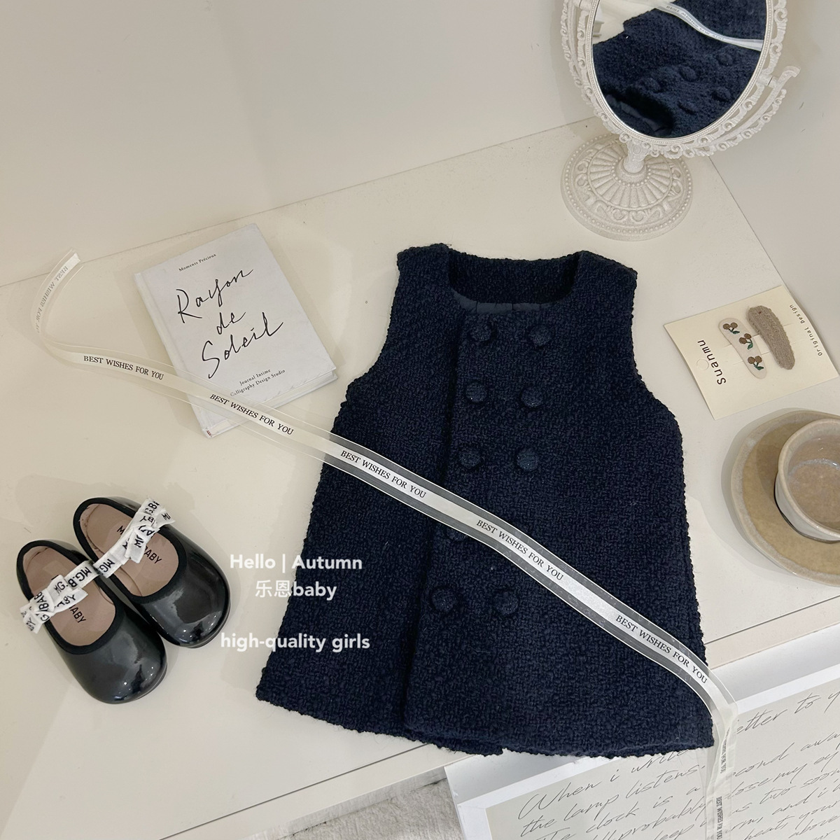 [Ropa infantil de Leen] ropa de Año Nuevo de invierno de niñas, vestido azul pequeño chaleco de viento fragante, vestido de princesa coreana elegante