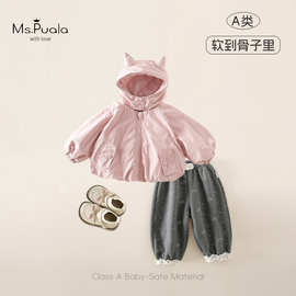 冬季新款婴幼儿童装宝宝A类外套萌趣连帽夹棉女童棉服+休闲裤套装