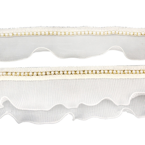 Light luxury curtain lace standing edge white pearl lace window screen decoration wide edge splicing embroidered pillow side single edge velvet