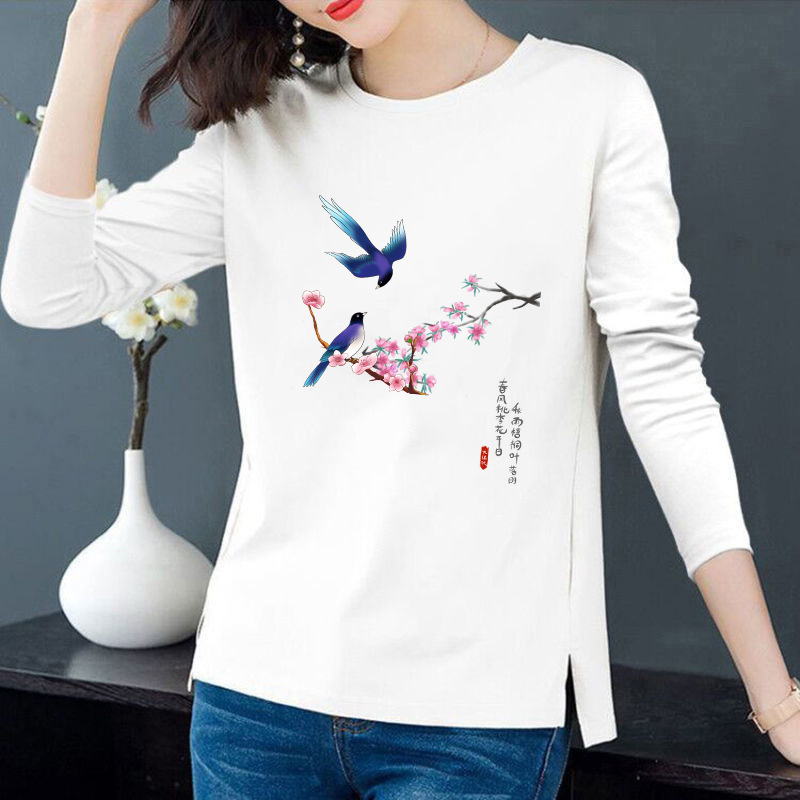 [100 Cotton] Autumn Long Sleeve Crewneck Temperament Ladies T-Shirt Split Irregular Pullover Cotton Backing Shirt Women's Wear