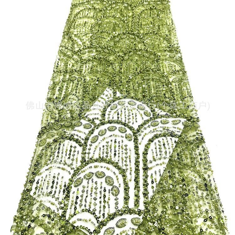 Tejido de bordado de perlas tridimensionales de bordado de perlas de clavos de moda atmósfera europea y americana vestido de boda vestido de moda tela