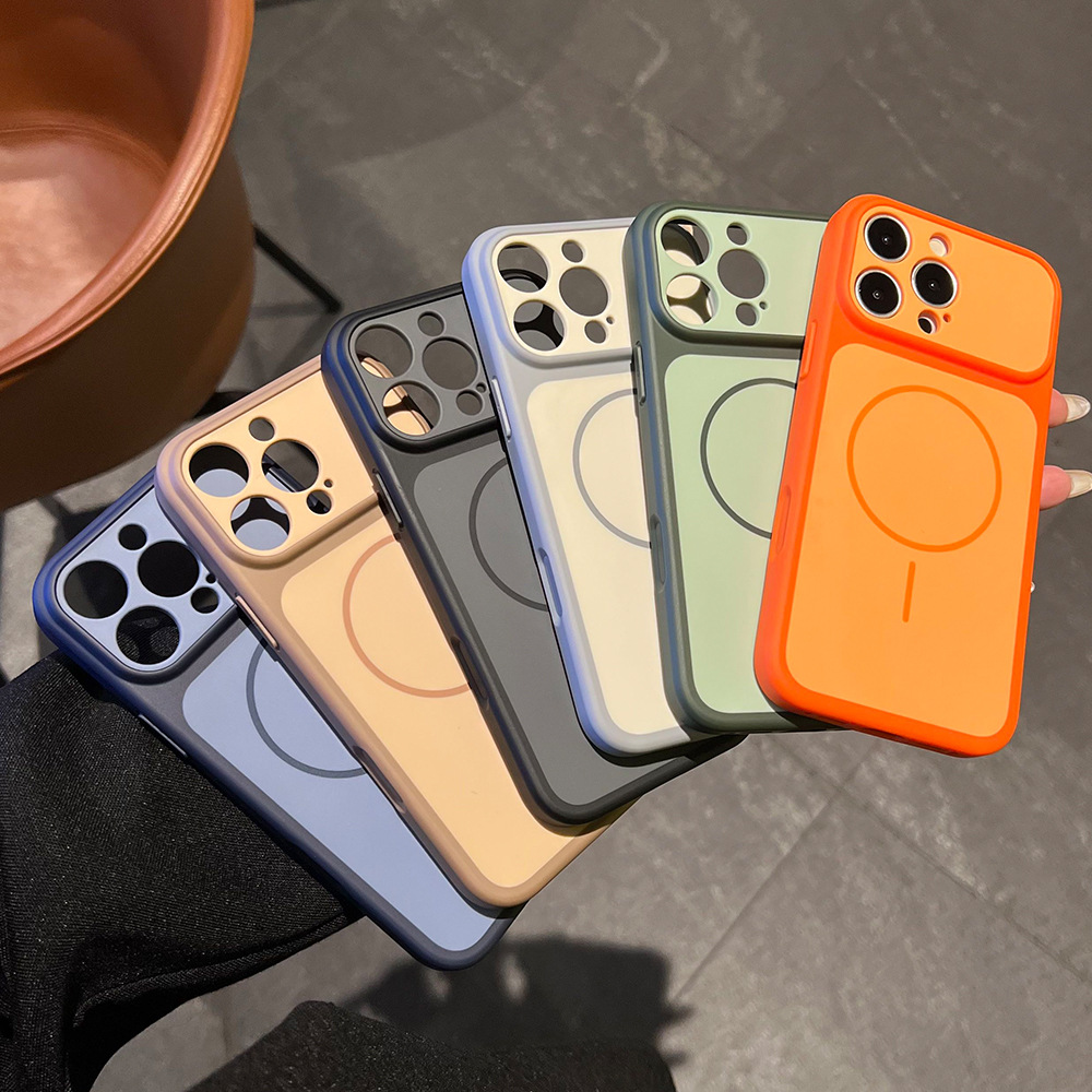 Skin-Feel Fine-Circle Magnetic Suction Case Suitable for Apple 17Promax Phone Case Iphone16 High-End Precision Hole Color-Blocking Case