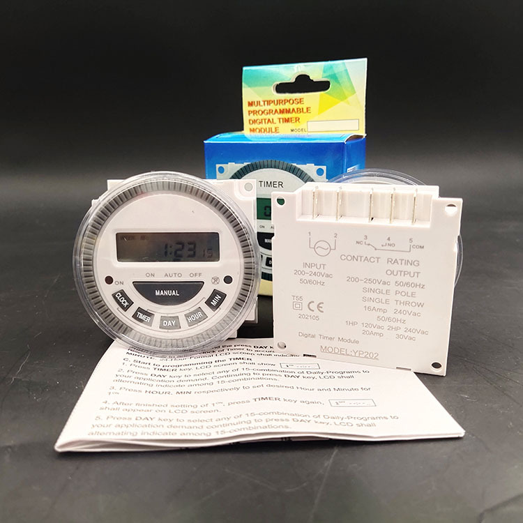 YP202定时器,定时器厂家,微电脑时控开关 出口印度 欧洲 英文5P