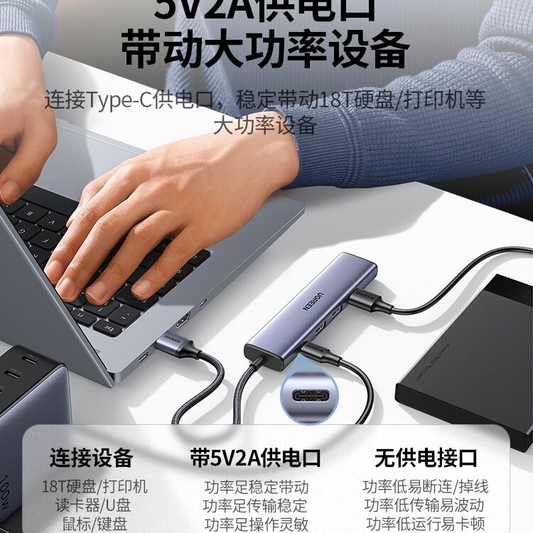 绿联usb拓展坞插头多口一分二集分线器typec延长线hub3.0外接u盘|undefined