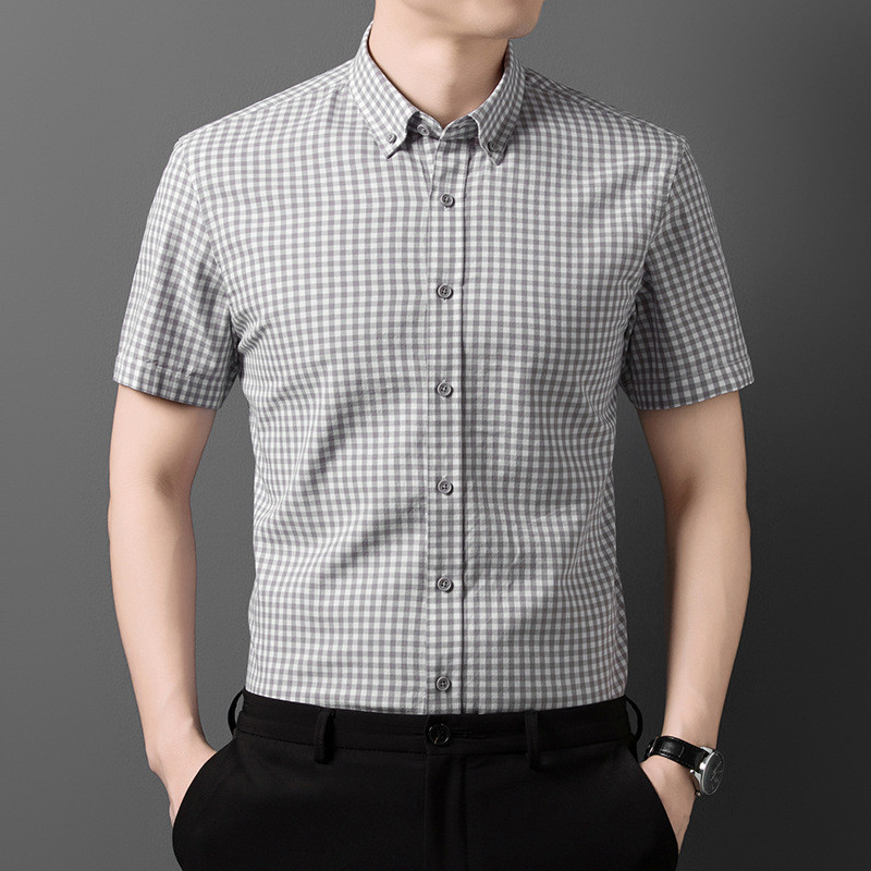 Summer New Men's Casual Short-Sleeved Medium Dad Plaid Business Casual Shirt Men's Summer New Trend Simple