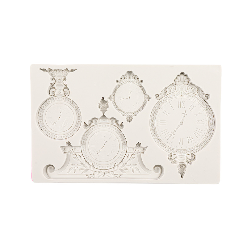 Reloj en relieve retro de estilo europeo, forma de reloj de péndulo, molde de silicona, reloj de bolsillo, chocolate, fondant, molde decorativo, piedra, plástico, pegamento