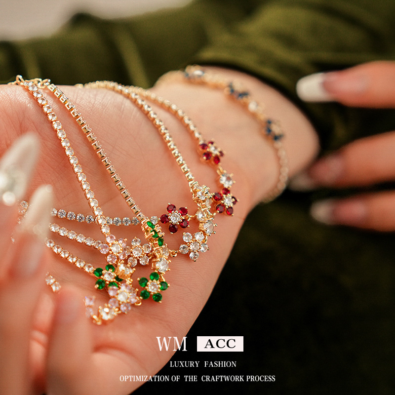 Zirconio brillante pulsera floral minimalista nicho de diseño francés pulsera creativa moda alta sensación de joyería exquisita al por mayor