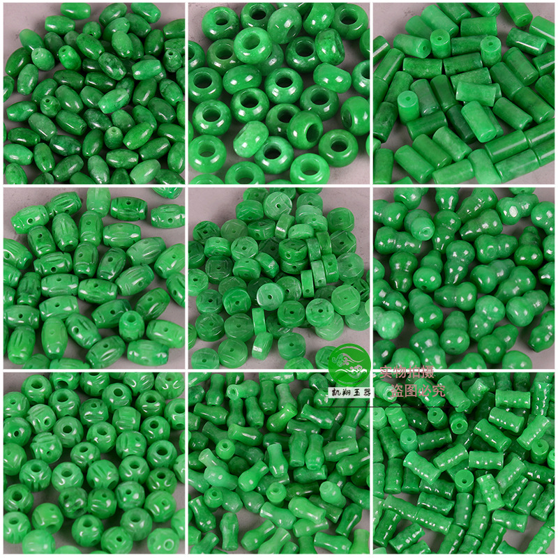 翡翠干青珠子 翠绿色珠子编绳手绳圆珠桶珠DIY配珠|ms