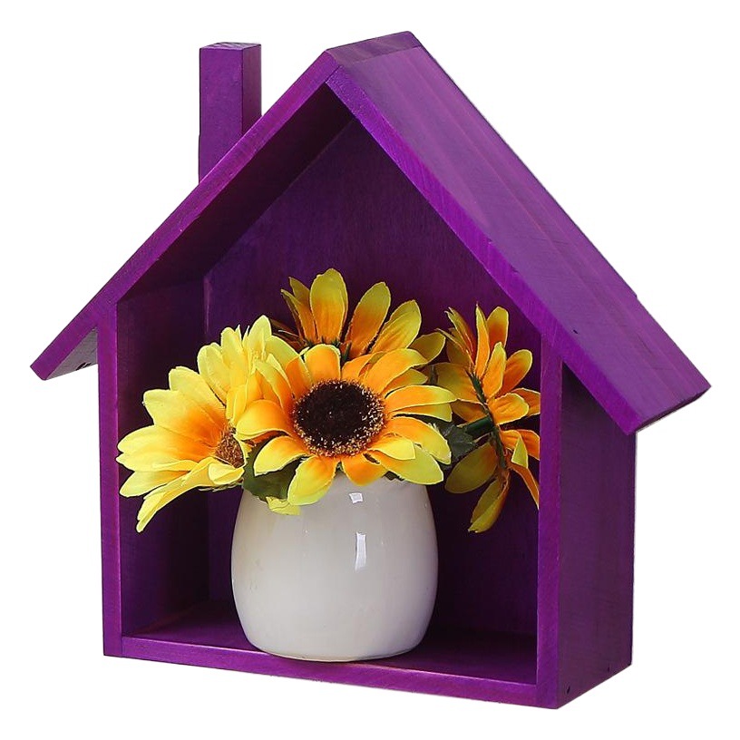Solid Wood Wall Cute Small House Storage Rack Children's Room Kindergarten Restaurant Wood Storage Decorative Shelf Partition