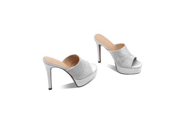 Sandal cao gót nữ quai một dây đính đá, gót nhọn 9 cm, đế platform — đen chi tiết 14