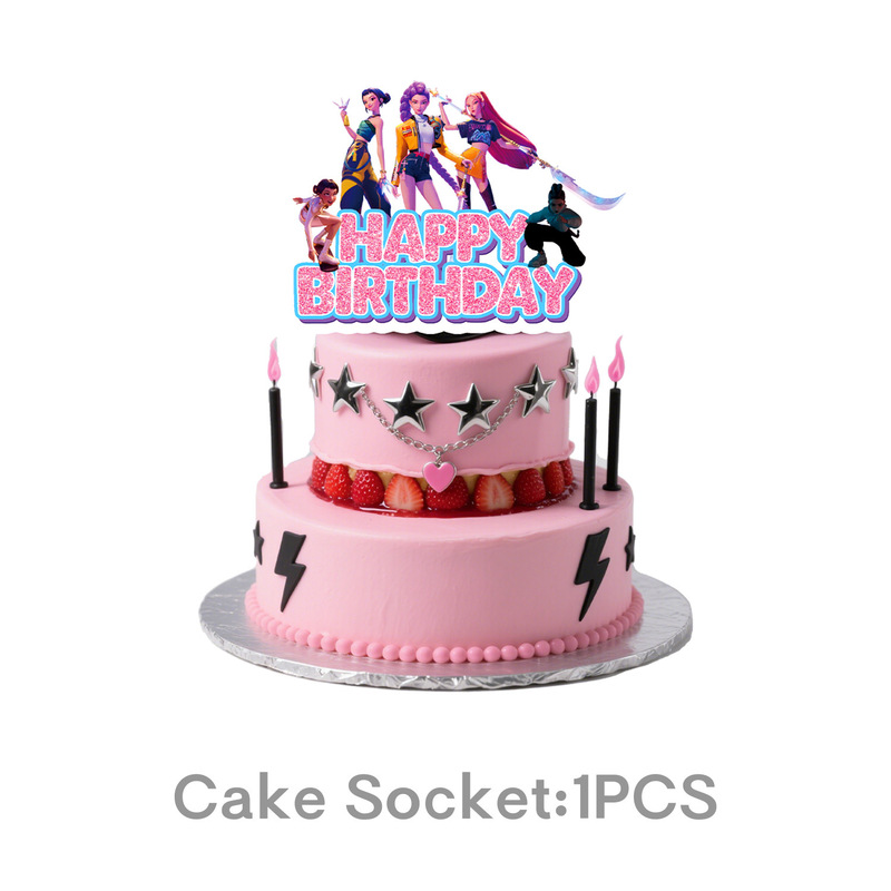跨境KPOP爆款猎魔女团主题儿童生日派对装饰布置用品横幅桌布插排|undefined