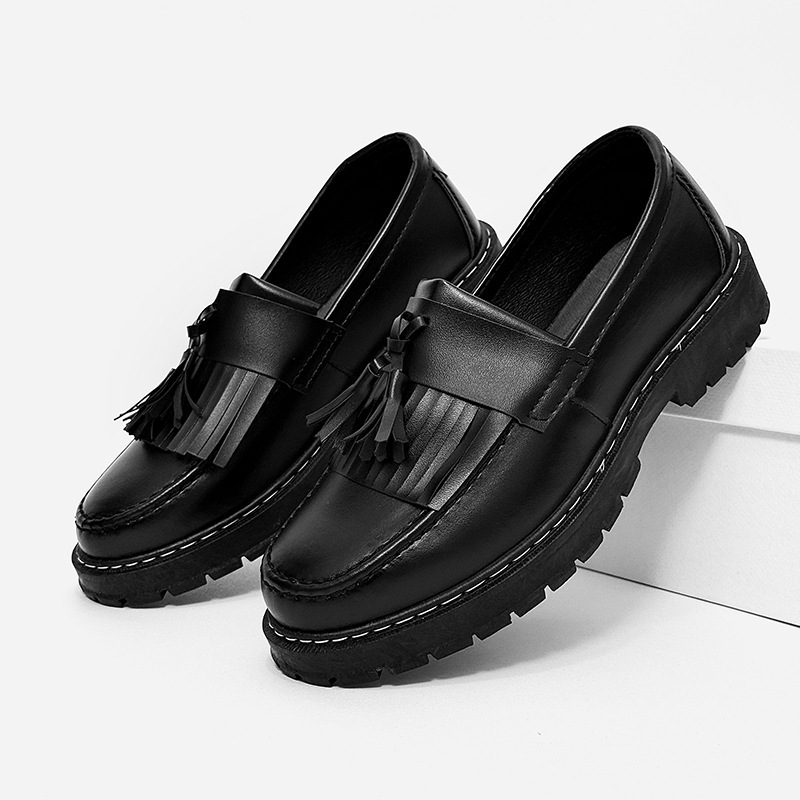 Men's Leather Shoes 2026 Spring Men's Loafers Slip-On Thick-Soled Height-Increasing Casual British Style Trendy Cross-Border