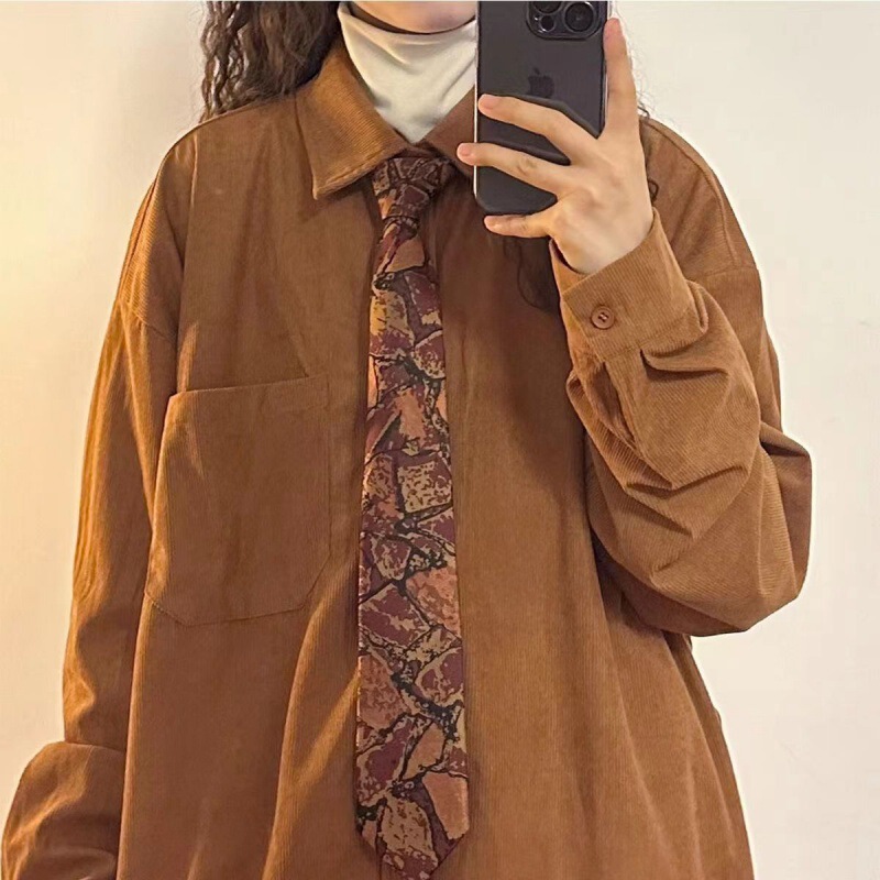 Corduroy long-sleeved shirt for women 2023 Spring and Autumn new simple solid color all-matching top coat